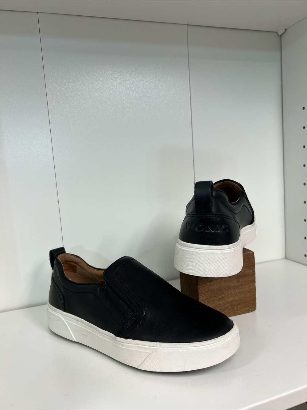 Vionic Black Slip-On Sneaker with Tan Interior